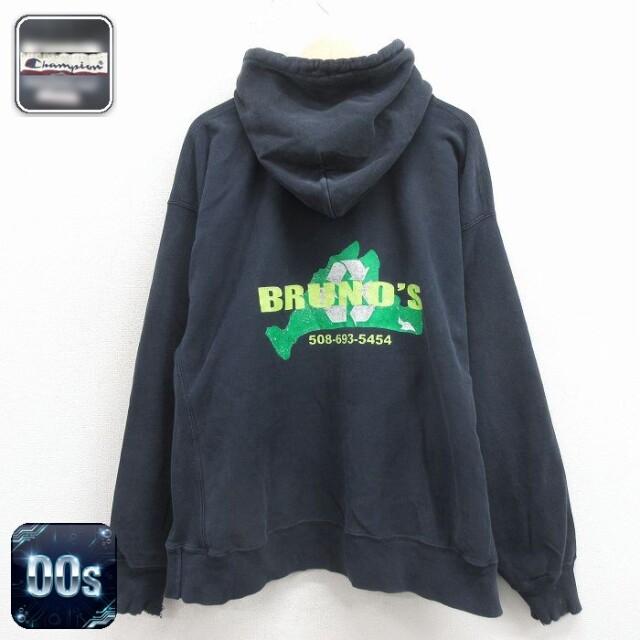 【50%OFF】チャンピオン 00s リバースウィーブパーカー BRUNOS ブラック XL | 古着