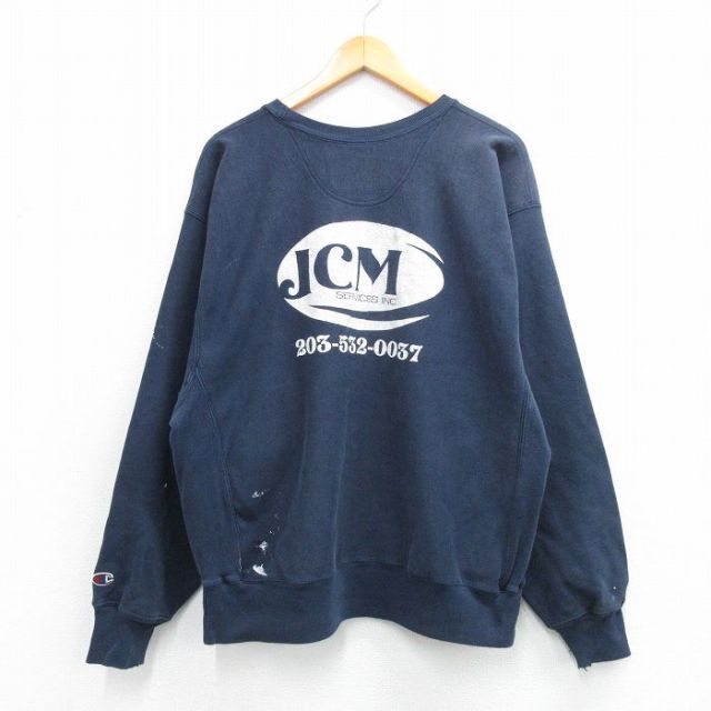 XL★古着 長袖 チャンピオン Champion リバースウィーブ メンズ 00年代 00s JCM クルーネック 濃紺 26mar06