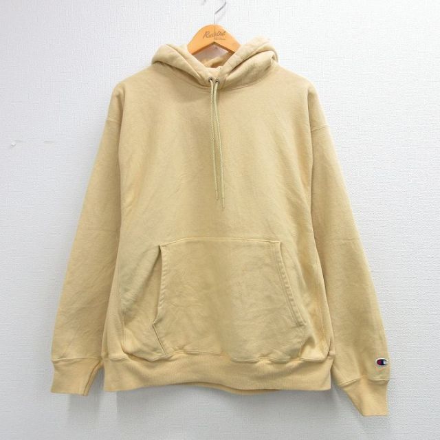 XL★古着 長袖 チャンピオン Champion リバースウィーブ パーカー メンズ 00年代 00s 無地 薄黄 26mar06