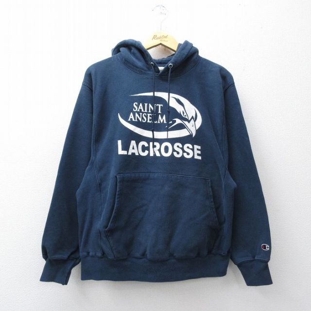 チャンピオン 00s リバースウィーブパーカー SAINT ANSELM ネイビー メンズL相当 | 古着