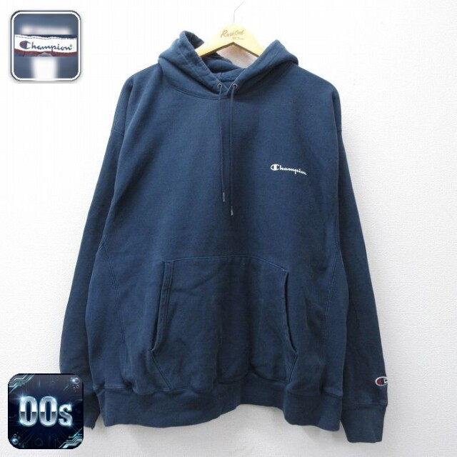 【20%OFF】チャンピオン 00s リバースウィーブパーカー ワンポイントロゴ ネイビー メンズXL相当 | 古着