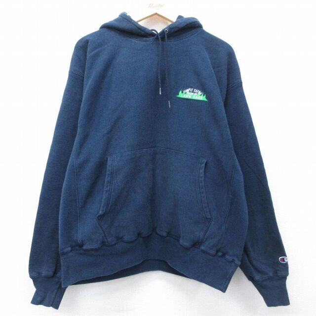 チャンピオン 00s リバースウィーブパーカー LAWN CARE ネイビー XL | 古着
