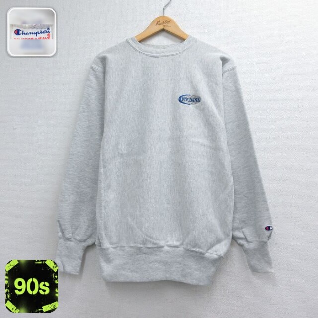 チャンピオン 90s リバースウィーブ長袖 PNCバンク グレー メンズL相当 | 古着