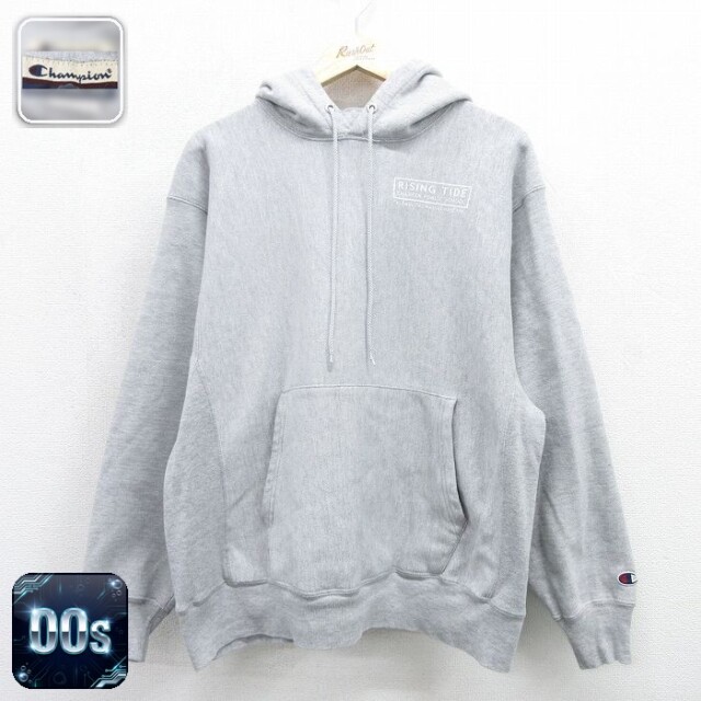 チャンピオン 00s リバースウィーブパーカー RISING TIDE グレー メンズL相当 | 古着