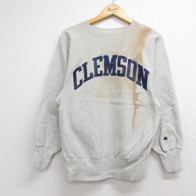 チャンピオン 90s リバースウィーブ長袖 CLEMSON グレー メンズS相当 | 古着