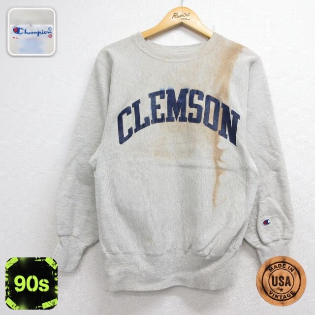 チャンピオン 90s リバースウィーブ長袖 CLEMSON グレー メンズS相当 | 古着