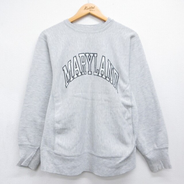 M★古着 チャンピオン Champion 長袖 チャンピオンリバースウィーブ メンズ 80年代 80s Maryland クルーネック USA製 ホワイト 霜降り【spe】 26aug28