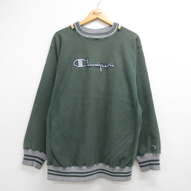 チャンピオン 90s リバースウィーブ長袖 ビッグロゴ グリーン メンズXL相当 | 古着