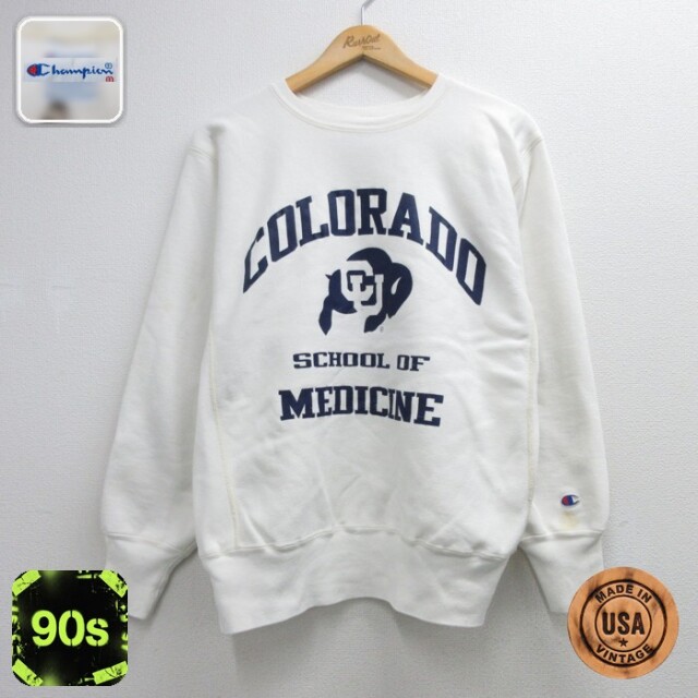 チャンピオン 90s リバースウィーブ長袖 コロラド大学 ホワイト メンズL相当 | 古着