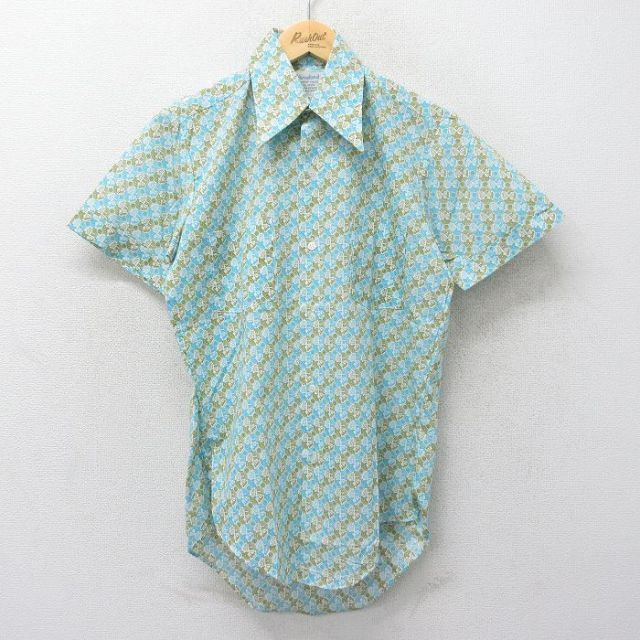 【50%OFF】70s 半袖シャツ 総柄 ネイビー M | 古着
