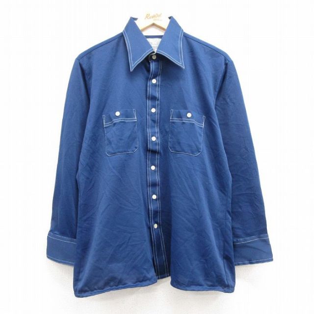 M★古着 Kマート 長袖 シャツ メンズ 70年代 70s 紺 ネイビー 25feb21 中古 トップス