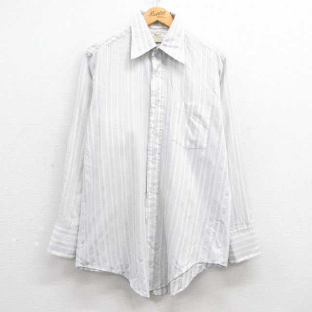 L★古着 アロー 長袖 シャツ メンズ 70年代 70s USA製 白他 ホワイト ストライプ 25feb27 中古 トップス
