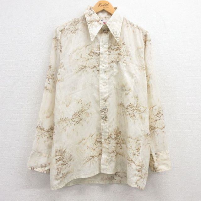 M★古着 長袖 シャツ メンズ 70年代 70s 灯台 家 USA製 生成り 25feb27 中古 トップス