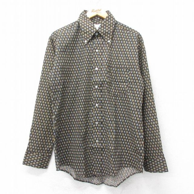 M★古着 長袖 シャツ メンズ 70年代 70s ペイズリー柄 USA製 こげ茶 ブラウン 25feb27 中古 トップス