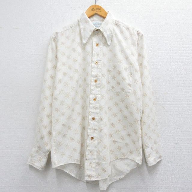 L★古着 長袖 シャツ メンズ 70年代 70s 総柄 USA製 白他 ホワイト 25mar25 中古 トップス