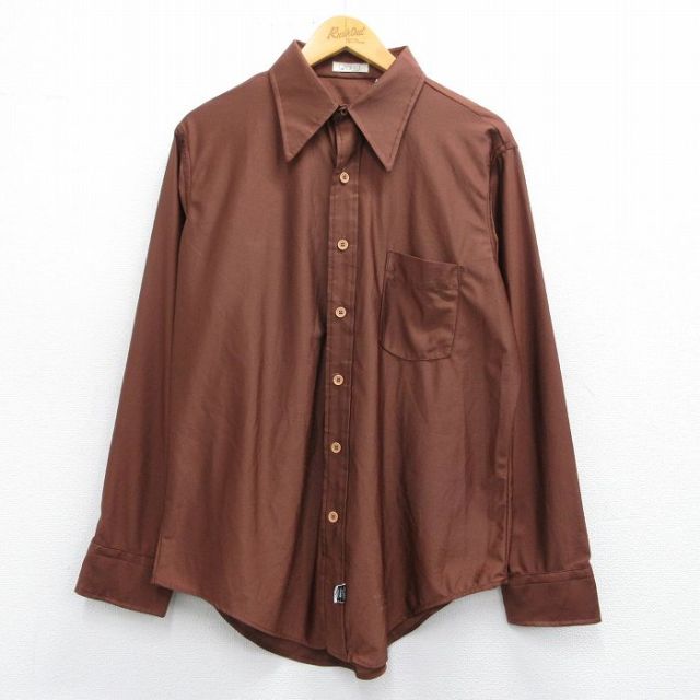 XL★古着 長袖 シャツ メンズ 70年代 70s 茶 ブラウン 25mar25 中古 トップス