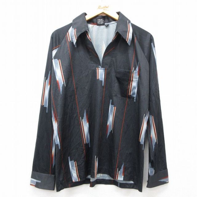 XL★古着 長袖 シャツ メンズ 70年代 黒他 ブラック 25mar28 中古 トップス