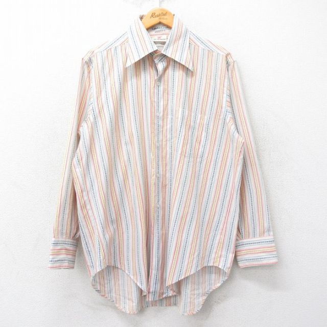L★古着 長袖 シャツ メンズ 70年代 USA製 白系他 ホワイト ストライプ 25apr01 中古 トップス