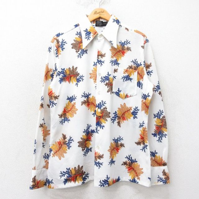 L★古着 長袖 シャツ メンズ 70年代 葉 白他 ホワイト 25apr01 中古 トップス