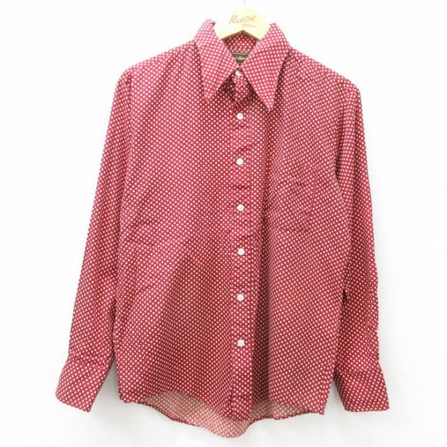 【20%OFF】L★古着 長袖 シャツ メンズ 70年代 70s えんじ系他 ドット 25may09 中古 トップス