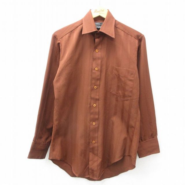 M★古着 シアーズ 長袖 シャツ メンズ 70年代 70s ロング丈 茶 ブラウン 25may09 中古 トップス