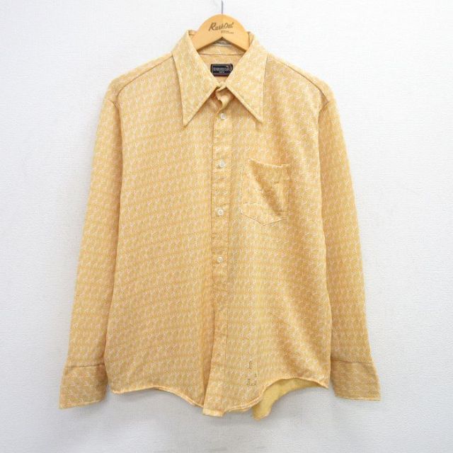 【50%OFF】XL★古着 長袖 シャツ メンズ 70年代 70s 総柄 黄他 イエロー 25jun28 中古 トップス