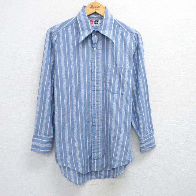 【50%OFF】70s 長袖シャツ ネイビーストライプ M | 古着