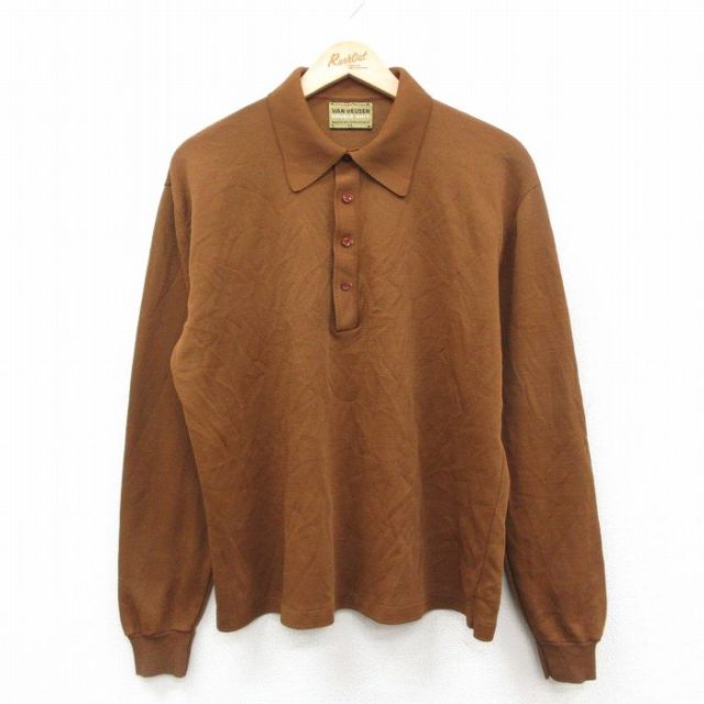 L★古着 バンヒューセン 長袖 ポロ シャツ メンズ 70年代 70s 茶【spe】 26feb07