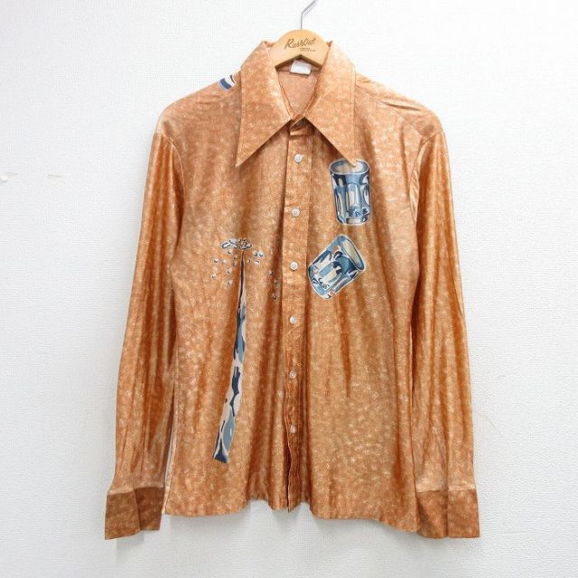 70s 長袖シャツ コップ オレンジ M | 古着