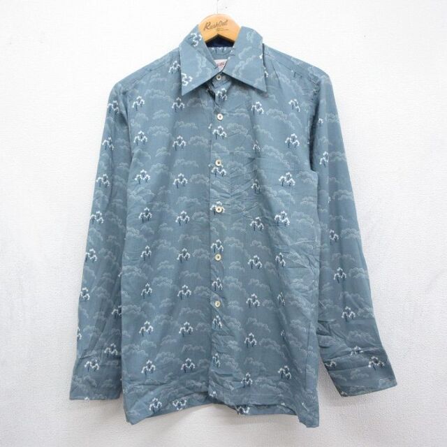 70s 長袖シャツ 総柄 グレー メンズM相当 | 古着