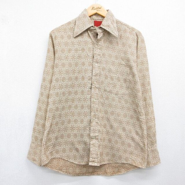 70s 長袖シャツ 総柄 ベージュ メンズM相当 | 古着
