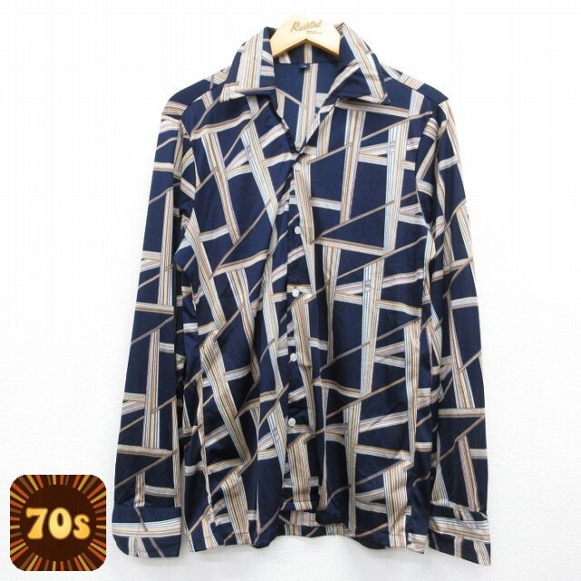 70s 長袖シャツ ネイビー メンズS相当 | 古着
