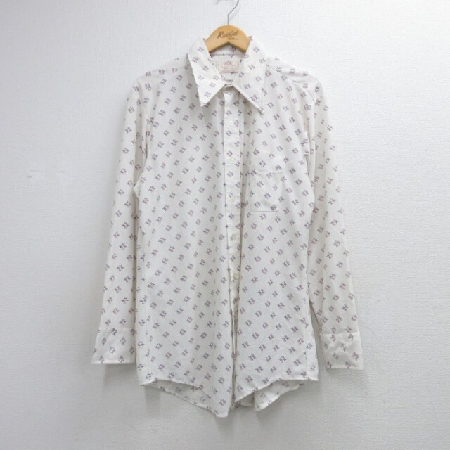 David Harrison 70s 長袖シャツ 総柄 ホワイト メンズL相当 | 古着