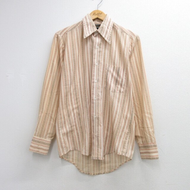 TOWNCRAFT 70s 長袖シャツ PENN PRESTストライプ ベージュ メンズM相当 | 古着