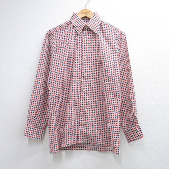 70s 長袖シャツ 千鳥格子 レッド メンズM相当 | 古着