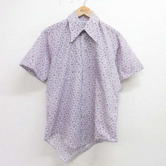 70s 半袖シャツ 総柄 パープル L | 古着