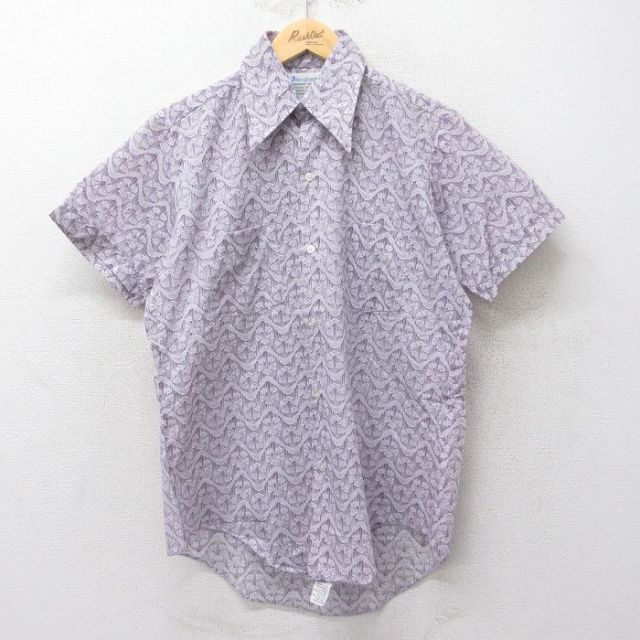 70s 半袖シャツ 総柄 パープル M | 古着