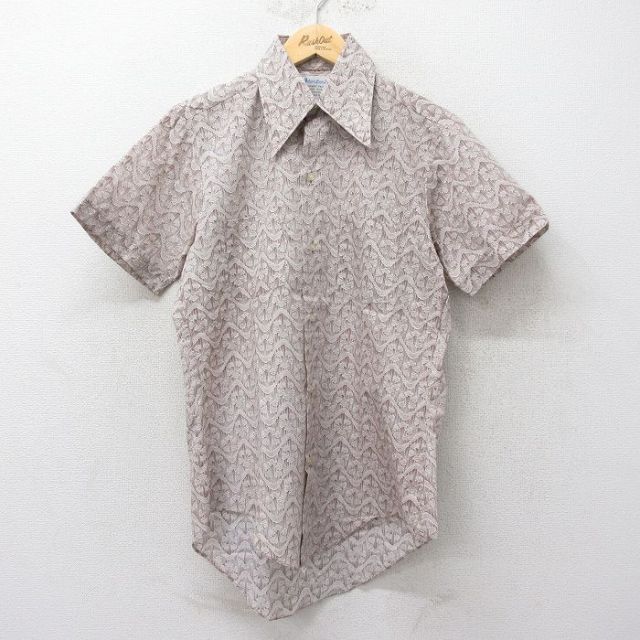 70s 半袖シャツ 総柄 ブラウン M | 古着