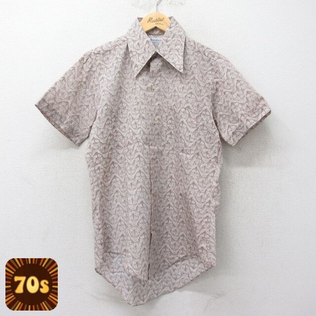 【50%OFF】70s 半袖シャツ 総柄 ブラウン M | 古着