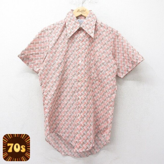 【50%OFF】70s 半袖シャツ 総柄 ベージュ M | 古着