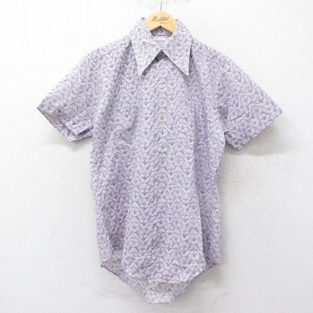 70s 半袖シャツ 総柄 パープル M | 古着