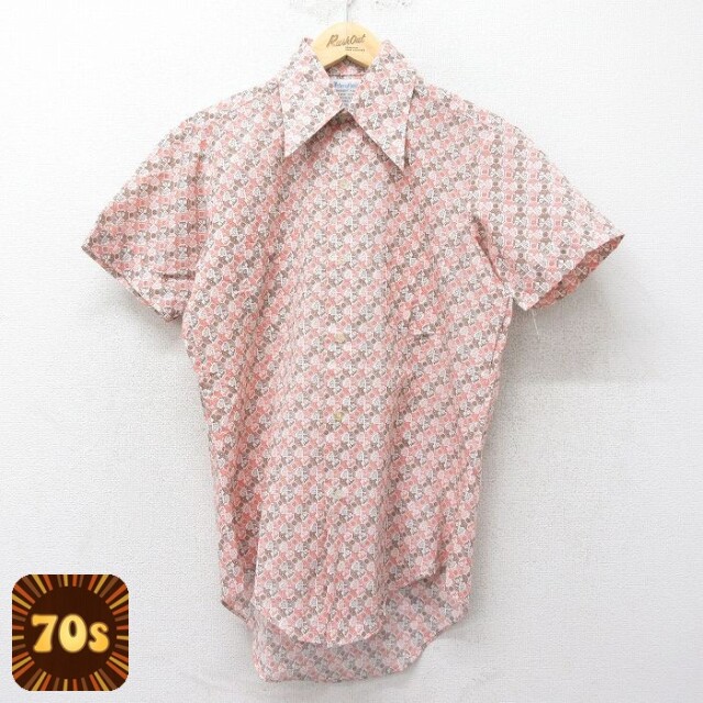【50%OFF】70s 半袖シャツ 総柄 ブラウン M | 古着