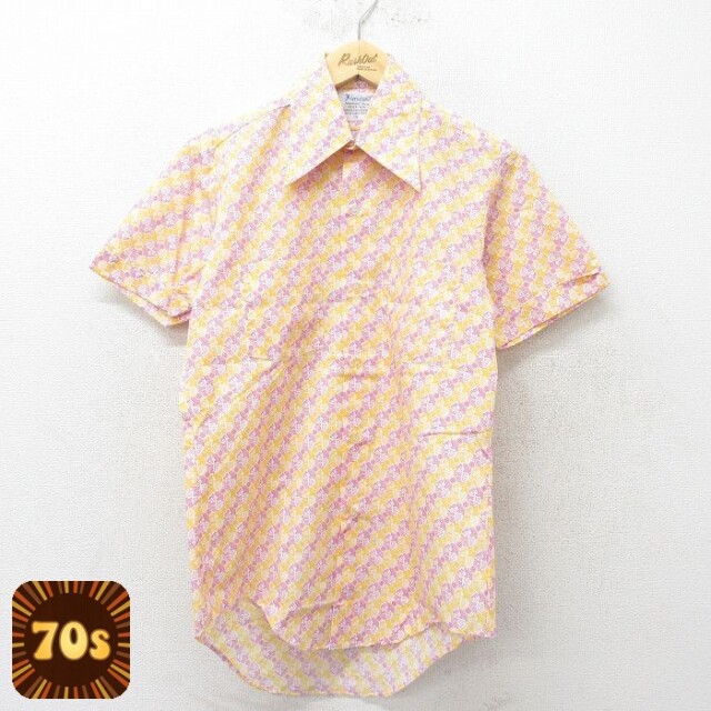 【50%OFF】70s 半袖シャツ 総柄 イエロー S | 古着