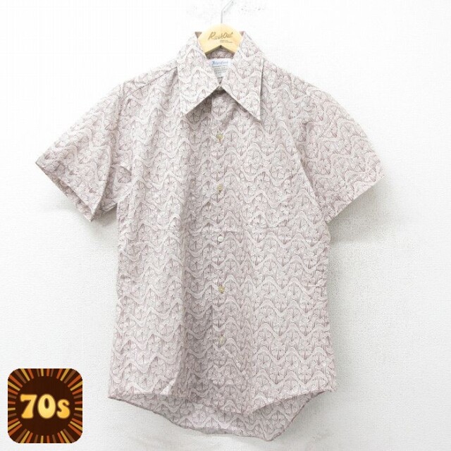 【50%OFF】70s 半袖シャツ 総柄 ブラウン M | 古着