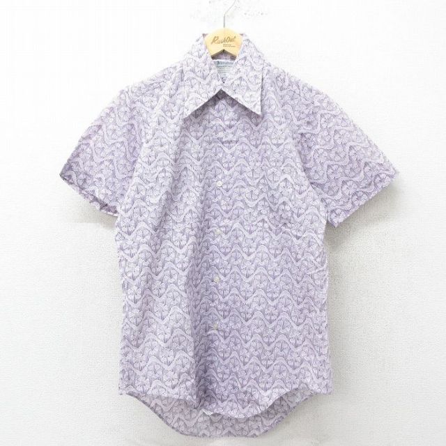 70s 半袖シャツ 総柄 パープル M | 古着