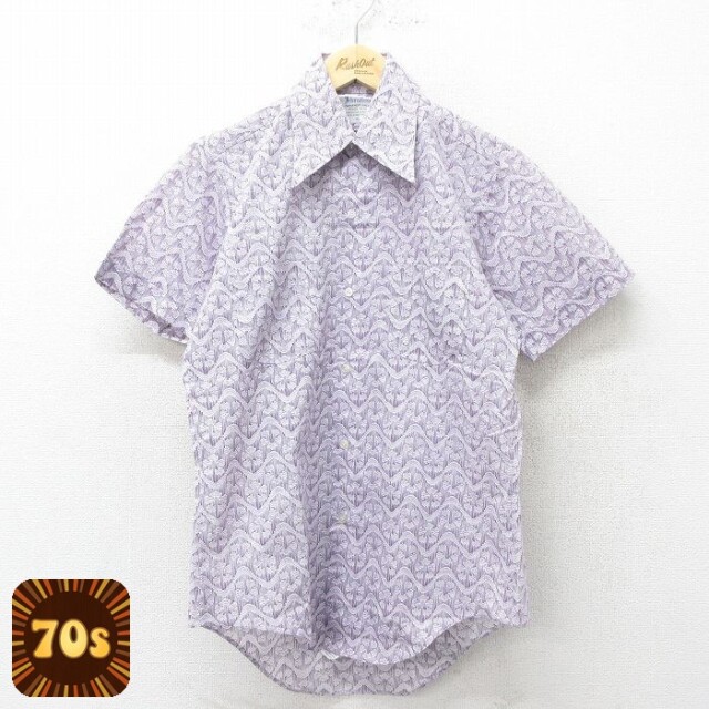 【50%OFF】70s 半袖シャツ 総柄 パープル M | 古着