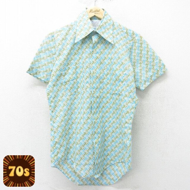 【50%OFF】70s 半袖シャツ 総柄 ライトブルー S | 古着