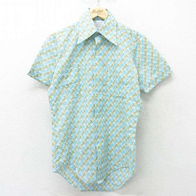 70s 半袖シャツ 総柄 ライトブルー M | 古着