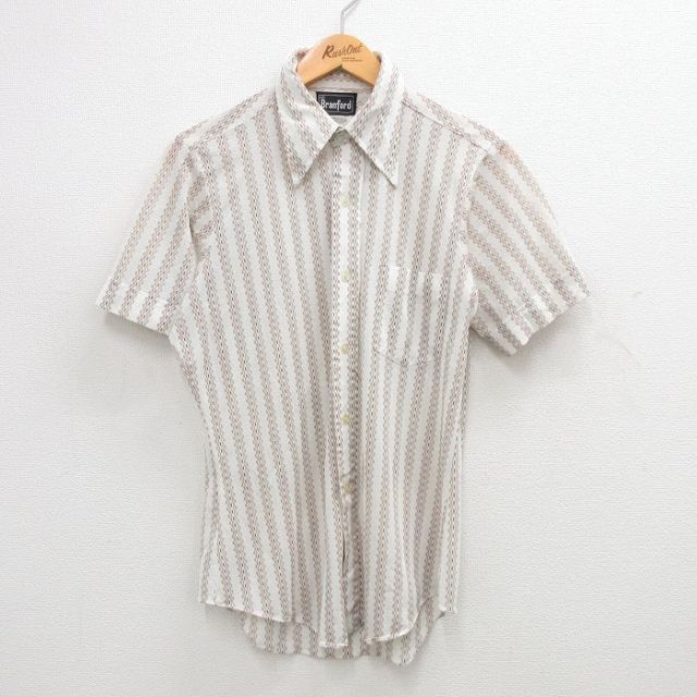 70s 半袖シャツ ブラウンストライプ S | 古着