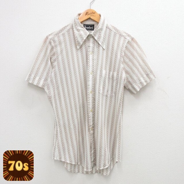 【50%OFF】70s 半袖シャツ ブラウンストライプ S | 古着